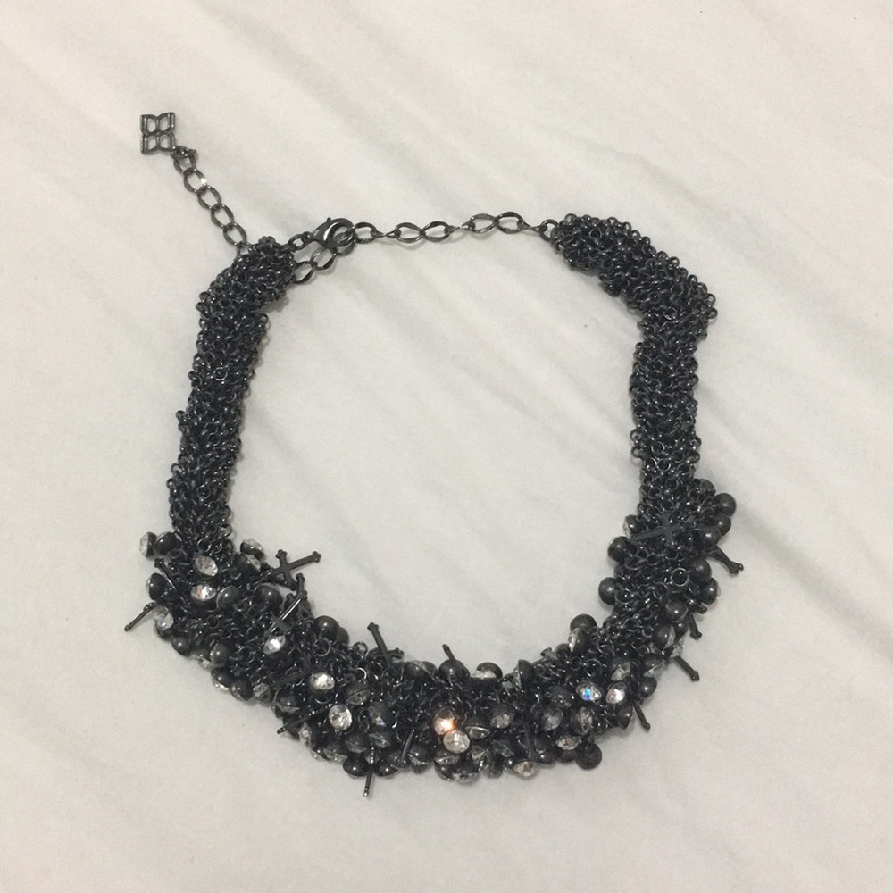 BCBG Black Metal Crystal Choker Necklace